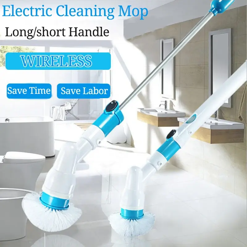 Cordless electric spin scrubber with long and short handle