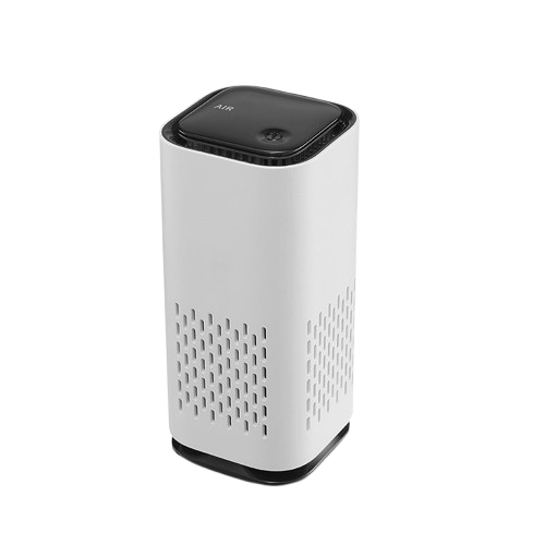PureCabin FreshDrive white USB car air purifier on a car console